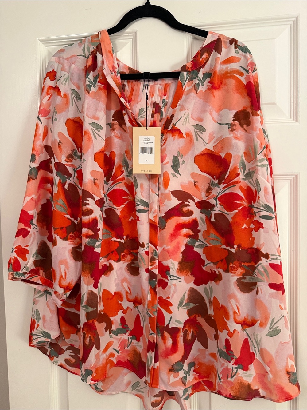 NYDJ Floral Blouse in Coral, Red & Orange Wash